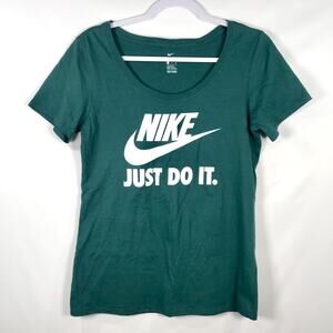 Nike Shirt Womens Small Green Just Do It Swoosh Cotton Logo Stretch Basic Active